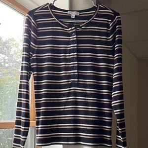 NWT ✨ Ann Taylor Black/Tan/White Striped Long Sleeve Top